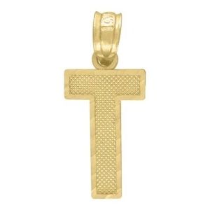 10k Yellow Gold Textured Initial Letter T Charm Pendant  / 1inch / Marked 10k /